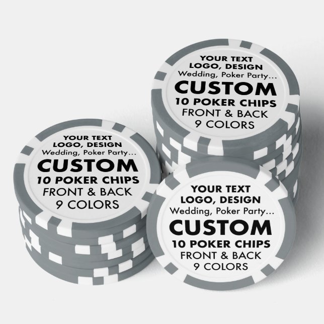 Custom personalised set of 10 GREY Poker Chips (Stack)
