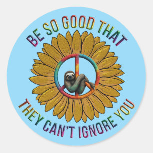 Custom Personalised Sloth Peace Hippie Classic Round Sticker