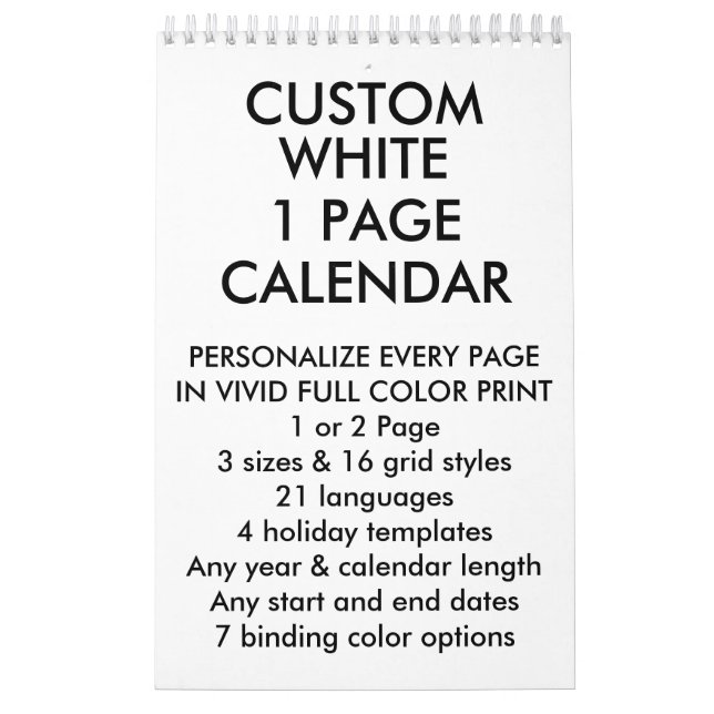 Custom Personalised Small 11"x7" 1-Page Calendar (Cover)