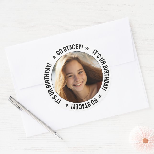 Custom Personalised Text Message and Photo White Classic Round Sticker (Envelope)