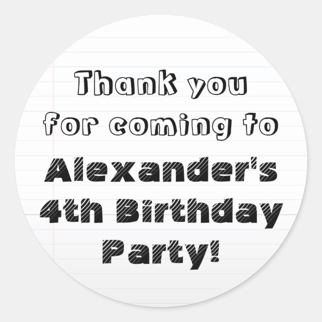 Custom Personalised Thank You Birthday Party Classic Round Sticker (Front)