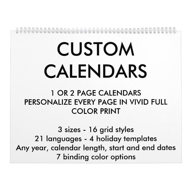 Custom Personalised Two-Page 11" x 14.25" Calendar (Cover)