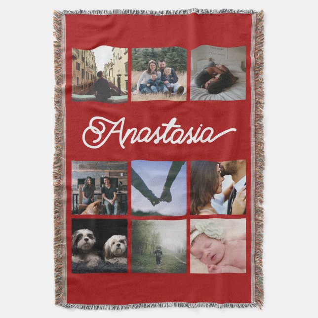 Custom Personalised Typography and Photo Collage Throw Blanket (Front Vertical)