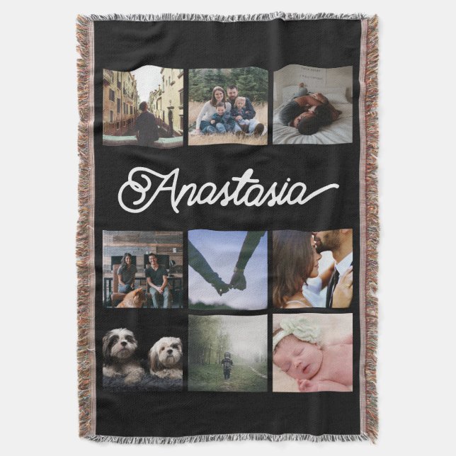 Custom Personalised Typography and Photo Collage Throw Blanket (Front Vertical)
