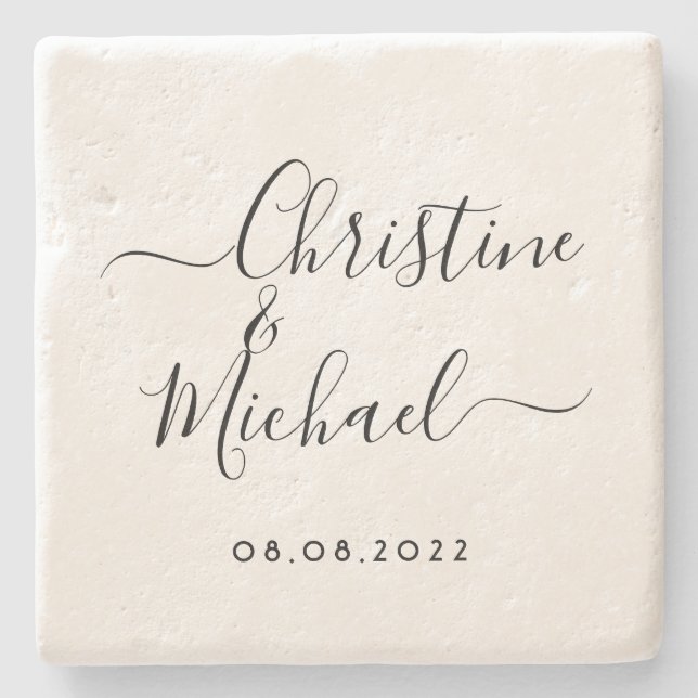 Custom Personalised Wedding Coasters; Handwritten Stone Coaster (Front)