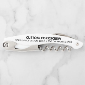 Custom Personalised White Corkscrew Bottle Opener