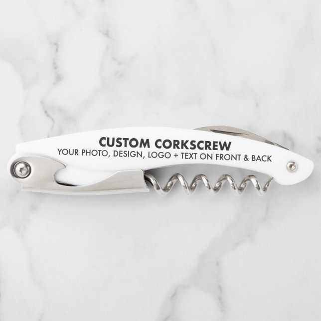 Custom Personalised White Corkscrew Bottle Opener (Front)