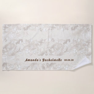 Custom Personalised White Floral Bachelorette Beach Towel