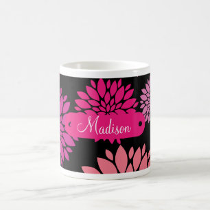 Custom Personalised with Name Pink Purple Flowers Coffee Mug
