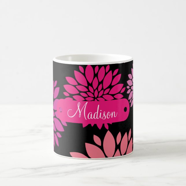 Custom Personalised with Name Pink Purple Flowers Coffee Mug (Center)