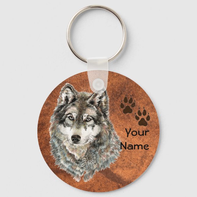 Custom, Personalised Wolf Tracks Key Ring (Front)