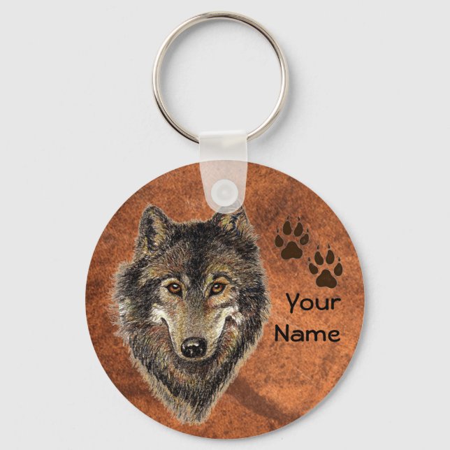 Custom, Personalised Wolf Tracks Key Ring (Front)