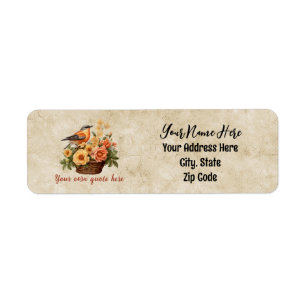 Custom Personalised Your Quote Bird With Flowers Return Address Label