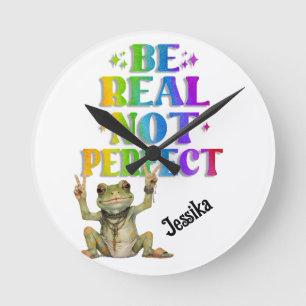Custom Personalize Positive boho frog Hippie  Round Clock