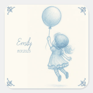 Custom personalized baby girl birth announcement square sticker