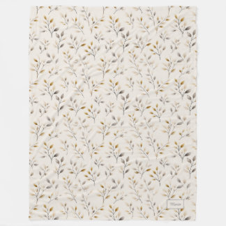 Custom Personalized Beige Neutral Botanical Leaves Fleece Blanket