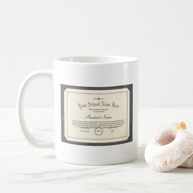 Custom Personalized Diploma Traditional Charcoal Coffee Mug (With Donut)