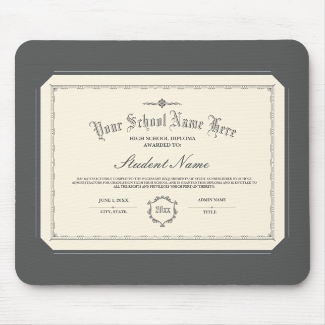 Custom Personalized Diploma Traditional Charcoal Mouse Pad (Front)