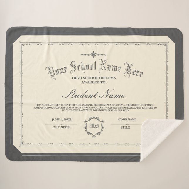 Custom Personalized Diploma Traditional Charcoal Sherpa Blanket (Front (Horizontal))