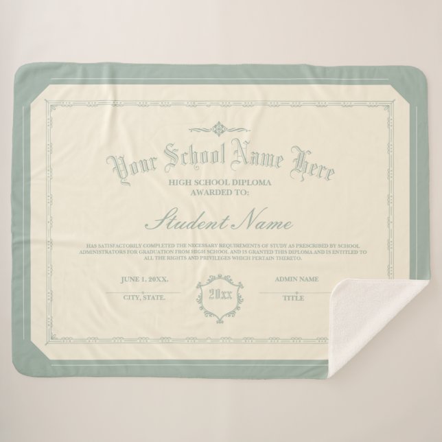 Custom Personalized Diploma Traditional Soft Green Sherpa Blanket (Front (Horizontal))