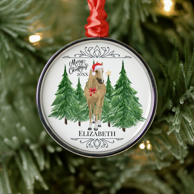 Custom Personalized Horse Watercolor Christmas Metal Ornament (Tree)