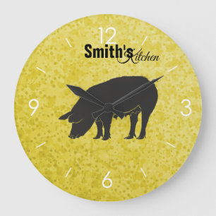 Custom Personalized Kitchen Vintage Pig Logo Squar Large Clock
