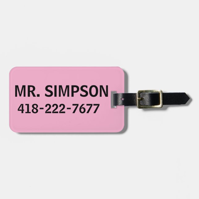 CUSTOM PERSONALIZED LUGGAGE PINK TAG (Front Horizontal)
