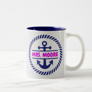 Custom personalized name nautical sea ocean yacht Two-Tone coffee mug