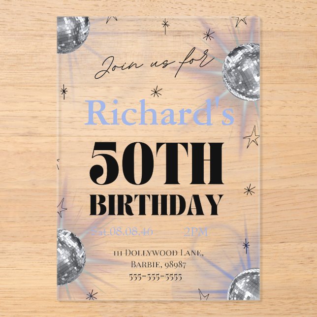 custom personalized photo 50th  birthday acrylic invitations (Front)
