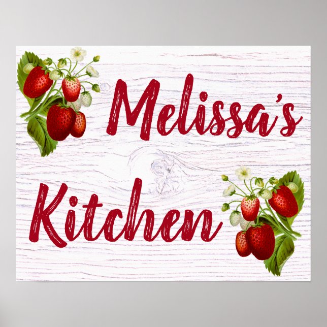 Custom Personalized Strawberry Kitchen Bistro Poster (Front)