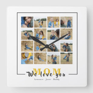 Custom Personalized We Love You Mom Photos Square Wall Clock