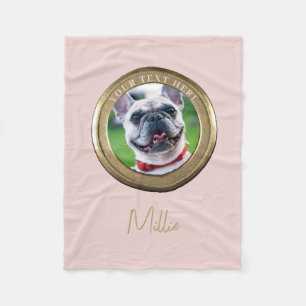 Custom Pet 2 Photo & Text Navy Blush Pink  Fleece Blanket