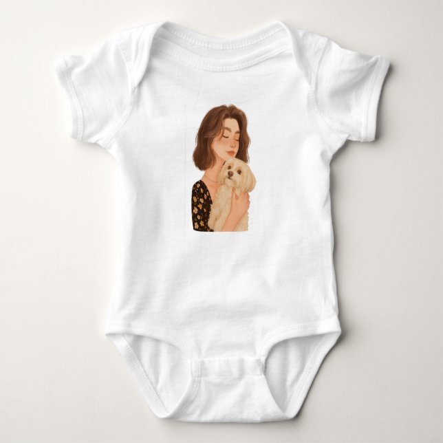 Custom Pet and Owner Portrait Pet Illustration Por Baby Bodysuit (Front)