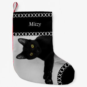 Custom Pet Black Cat photo Christmas black Small Christmas Stocking