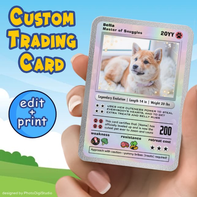Custom Pet Card Fun Game Cartoon Dog Trading Card (Personalized Pet Card, Editable Dog Trading Card Template and Print, Custom Cartoon Card)