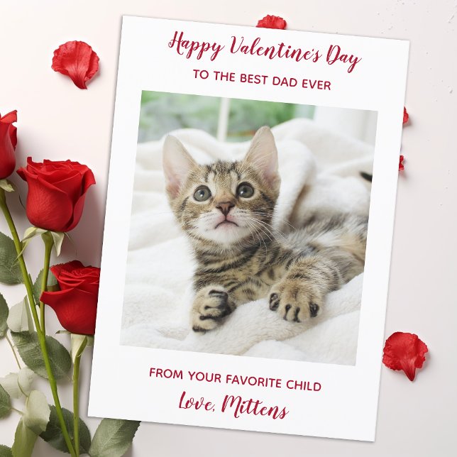Custom Pet Cat Photo Best Dad Ever Valentines Day Holiday Card (Creator Uploaded)