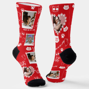 Custom Pet Cat Photo Collage Socks With Name