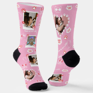 Custom Pet Cat Photo Collage Socks With Name
