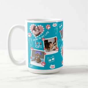 Custom Pet Cat Photo Face Collage Mug With Name