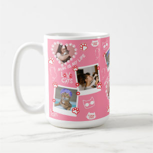 Custom Pet Cat Photo Face Collage Mug With Name