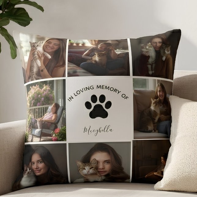 Custom Pet Collage In Loving Memory Cat Memorial  Cushion (Creator Uploaded)