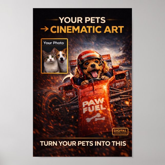 Custom Pet digital Portrait Artwork Poster (Front)