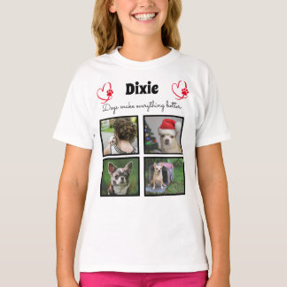 Custom pet dog lover 4 photo collage for girls T-Shirt