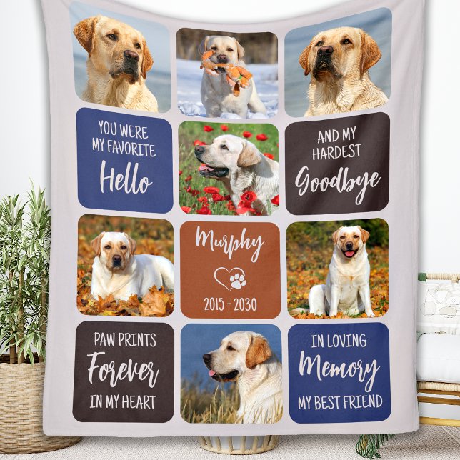 Custom Pet Dog Memorial Earthtone Colours 7 Photo Fleece Blanket (Creator Uploaded)