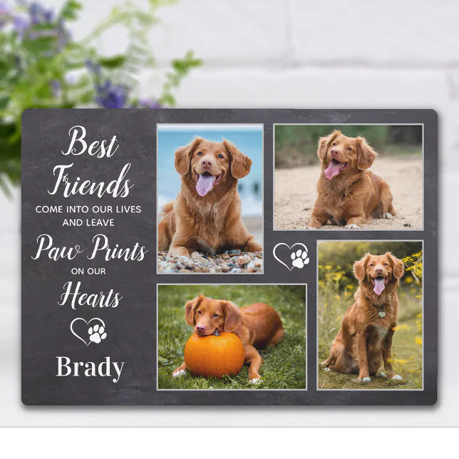 Custom Pet Dog Memorial Paw Prints Photo Collage Plaque | Zazzle