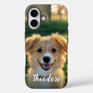 Custom Pet Dog Photo and Name iPhone 16 Case