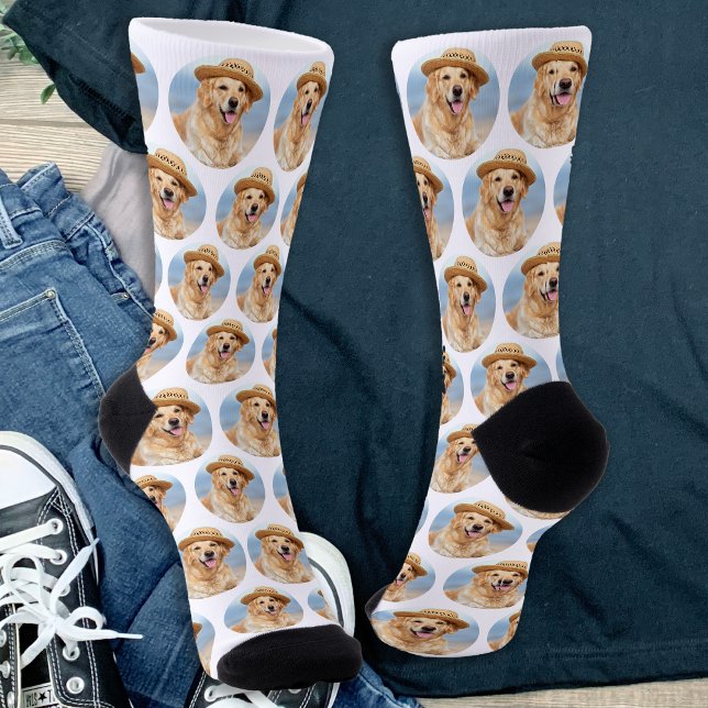 Custom Pet Dog Photo Collage Cute Pattern Crew Socks (Creator Uploaded)