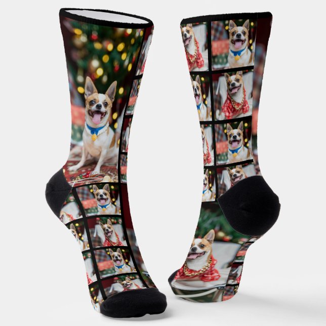 Custom Pet Dog Photo Collage Picture  Socks (Angled)