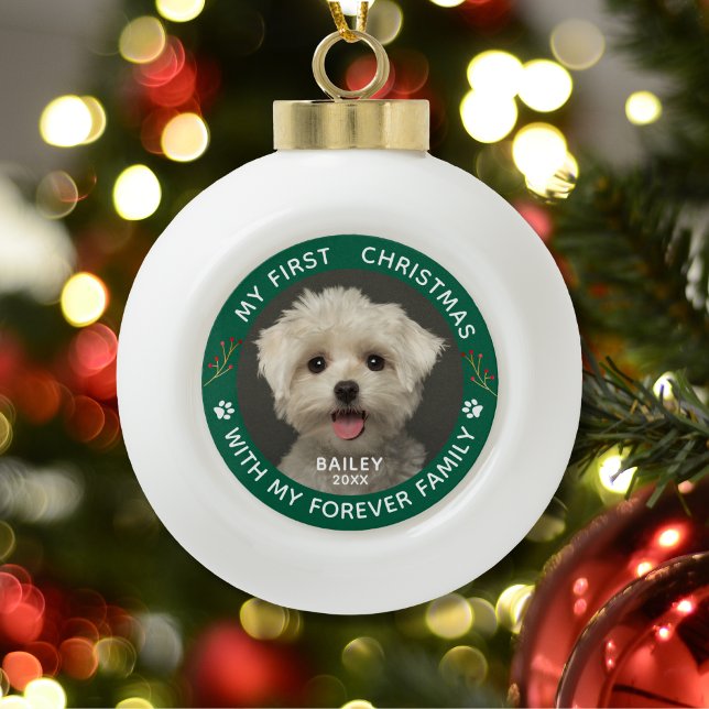 Custom Pet Dog Photo Paw Print  Ceramic Ball Christmas Ornament (Creator Uploaded)