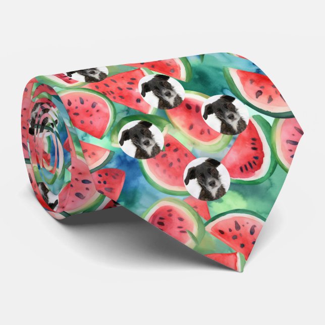 Custom Pet Dog Photo Watermelon Pattern Summer Tie (Rolled)